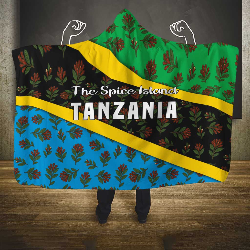 Tanzania Spice Island Hooded Blanket with Clove Leaf Pattern and National Flag Colors