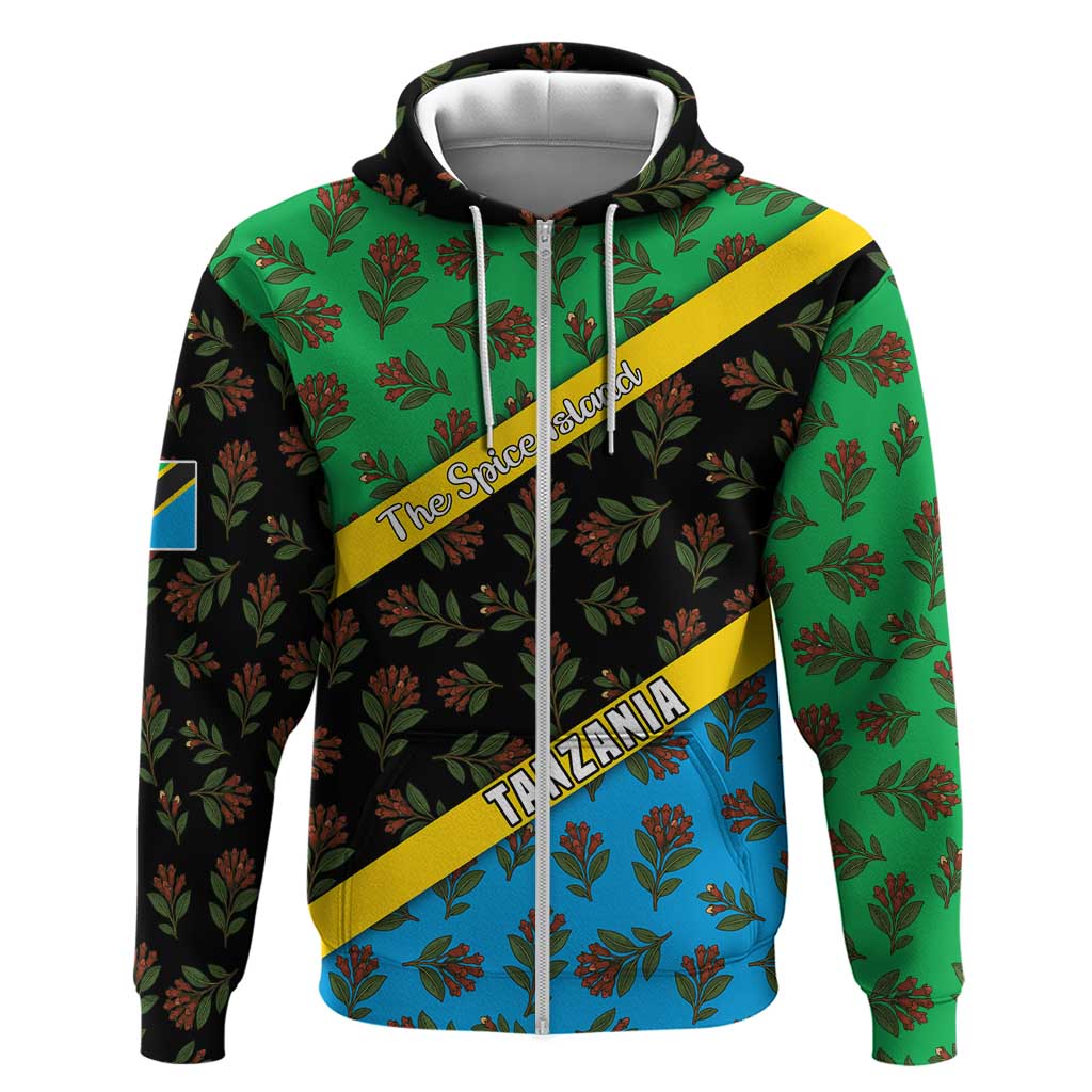 Tanzania Spice Island Hoodie with Clove Leaf Pattern and National Flag Colors