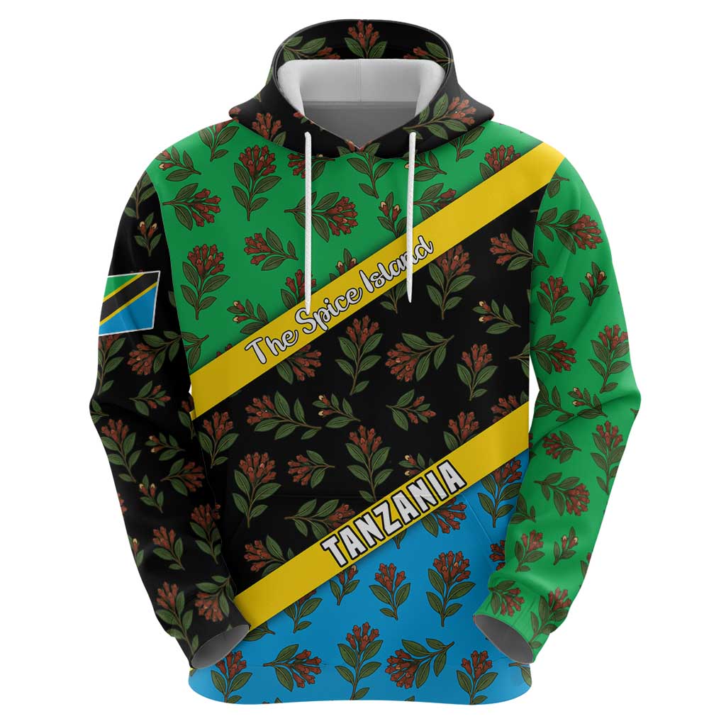 Tanzania Spice Island Hoodie with Clove Leaf Pattern and National Flag Colors
