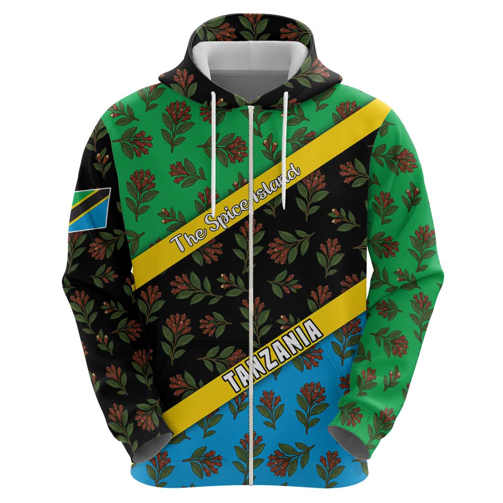 Tanzania Spice Island Hoodie with Clove Leaf Pattern and National Flag Colors