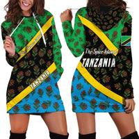 Tanzania Spice Island Hoodie Dress with Clove Leaf Pattern and National Flag Colors