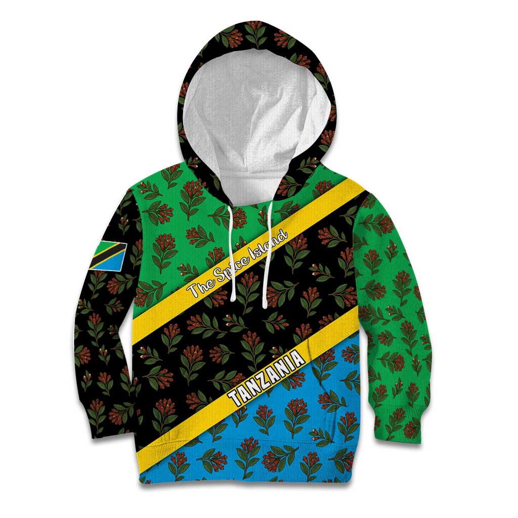 Tanzania Spice Island Kid Hoodie with Clove Leaf Pattern and National Flag Colors