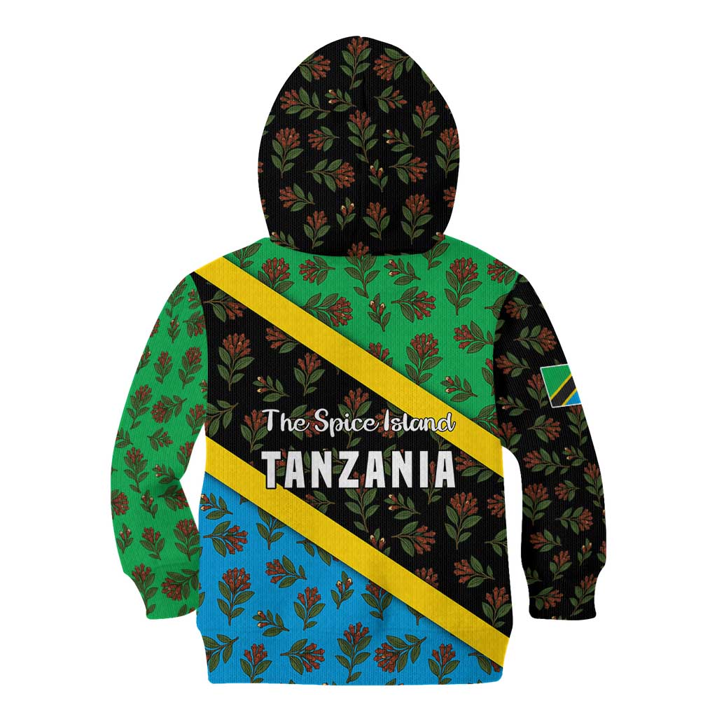 Tanzania Spice Island Kid Hoodie with Clove Leaf Pattern and National Flag Colors