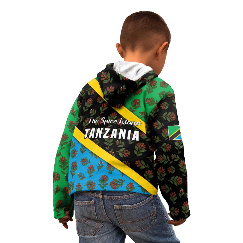 Tanzania Spice Island Kid Hoodie with Clove Leaf Pattern and National Flag Colors