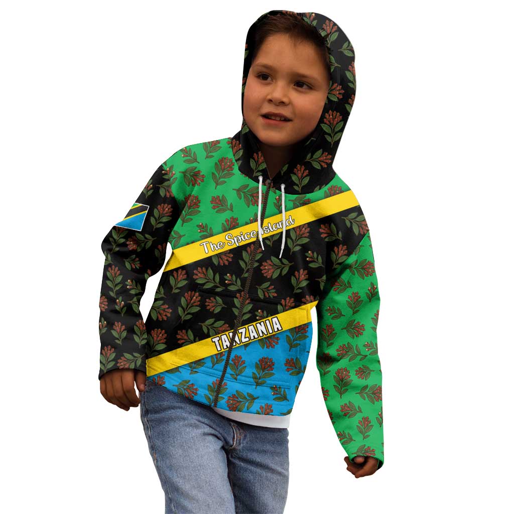 Tanzania Spice Island Kid Hoodie with Clove Leaf Pattern and National Flag Colors