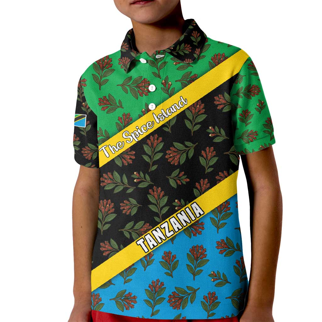 Tanzania Spice Island Kid Polo Shirt with Clove Leaf Pattern and National Flag Colors