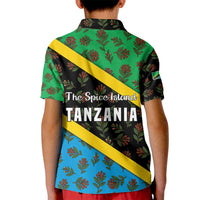 Tanzania Spice Island Kid Polo Shirt with Clove Leaf Pattern and National Flag Colors