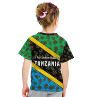 Tanzania Spice Island Kid T Shirt with Clove Leaf Pattern and National Flag Colors