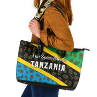 Tanzania Spice Island Leather Tote Bag with Clove Leaf Pattern and National Flag Colors