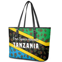 Tanzania Spice Island Leather Tote Bag with Clove Leaf Pattern and National Flag Colors