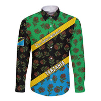 Tanzania Spice Island Long Sleeve Button Shirt with Clove Leaf Pattern and National Flag Colors