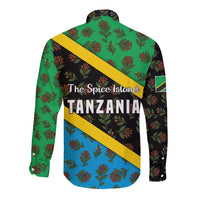 Tanzania Spice Island Long Sleeve Button Shirt with Clove Leaf Pattern and National Flag Colors