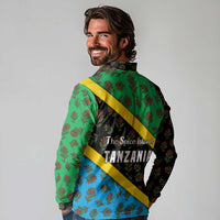 Tanzania Spice Island Long Sleeve Polo Shirt with Clove Leaf Pattern and National Flag Colors
