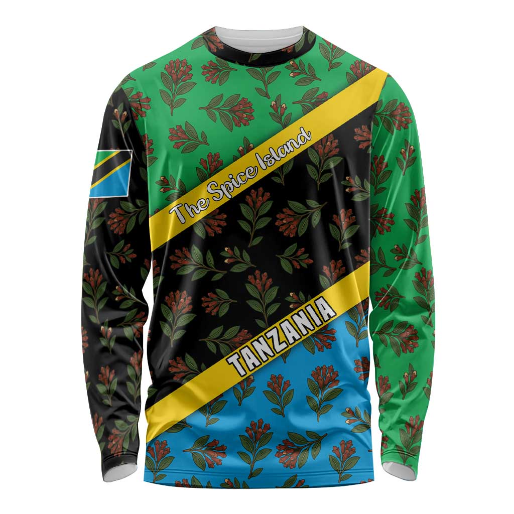 Tanzania Spice Island Long Sleeve Shirt with Clove Leaf Pattern and National Flag Colors