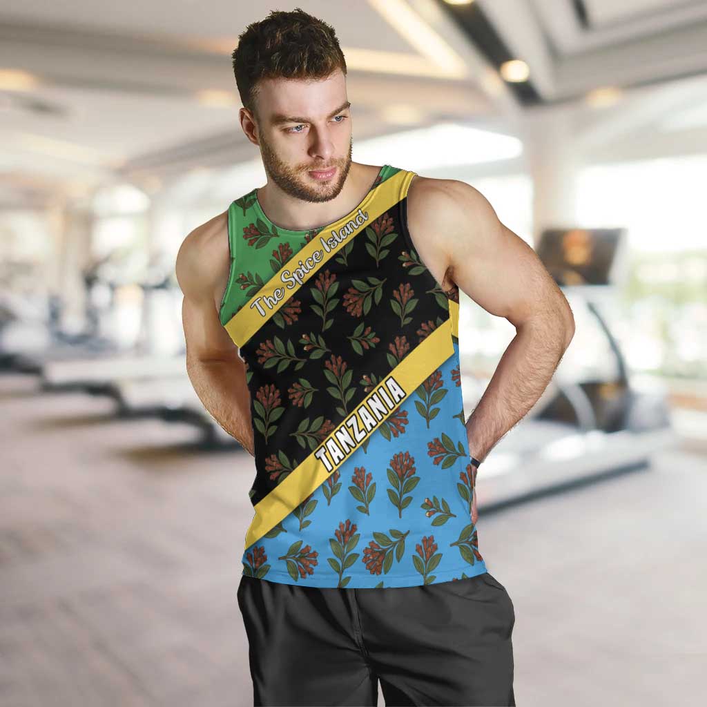 Tanzania Spice Island Men Tank Top with Clove Leaf Pattern and National Flag Colors