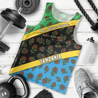 Tanzania Spice Island Men Tank Top with Clove Leaf Pattern and National Flag Colors