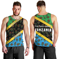 Tanzania Spice Island Men Tank Top with Clove Leaf Pattern and National Flag Colors
