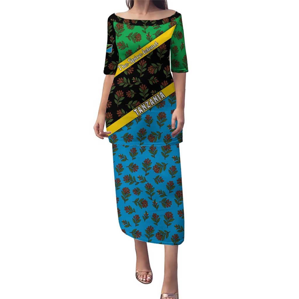 Tanzania Spice Island Puletasi with Clove Leaf Pattern and National Flag Colors