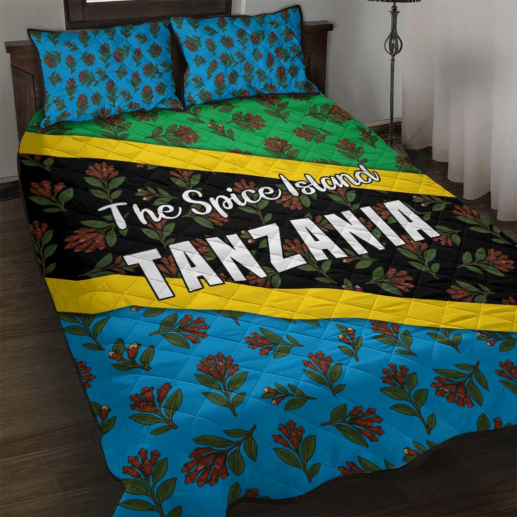 Tanzania Spice Island Quilt Bed Set with Clove Leaf Pattern and National Flag Colors