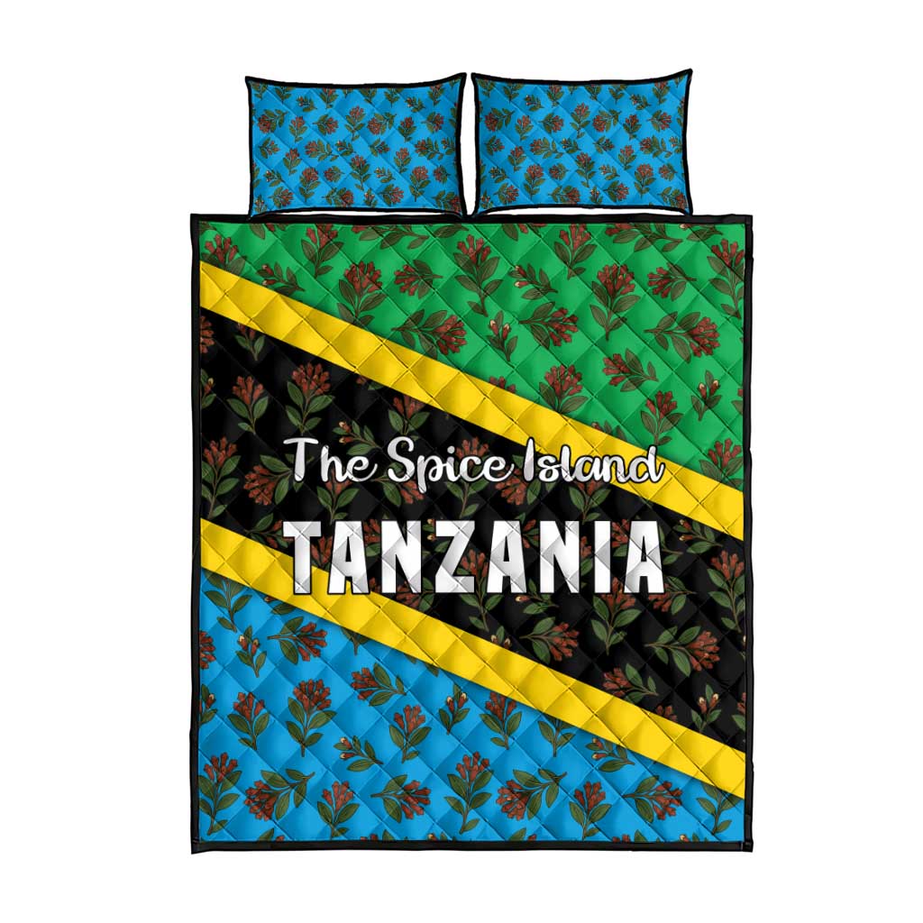 Tanzania Spice Island Quilt Bed Set with Clove Leaf Pattern and National Flag Colors