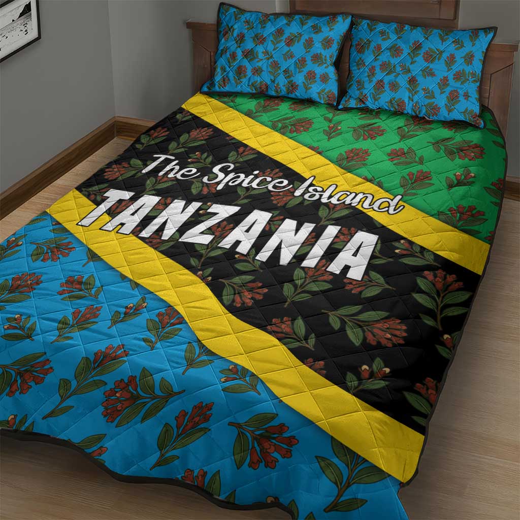 Tanzania Spice Island Quilt Bed Set with Clove Leaf Pattern and National Flag Colors