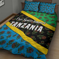 Tanzania Spice Island Quilt Bed Set with Clove Leaf Pattern and National Flag Colors