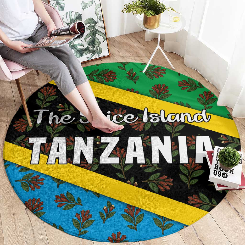 Tanzania Spice Island Round Carpet with Clove Leaf Pattern and National Flag Colors