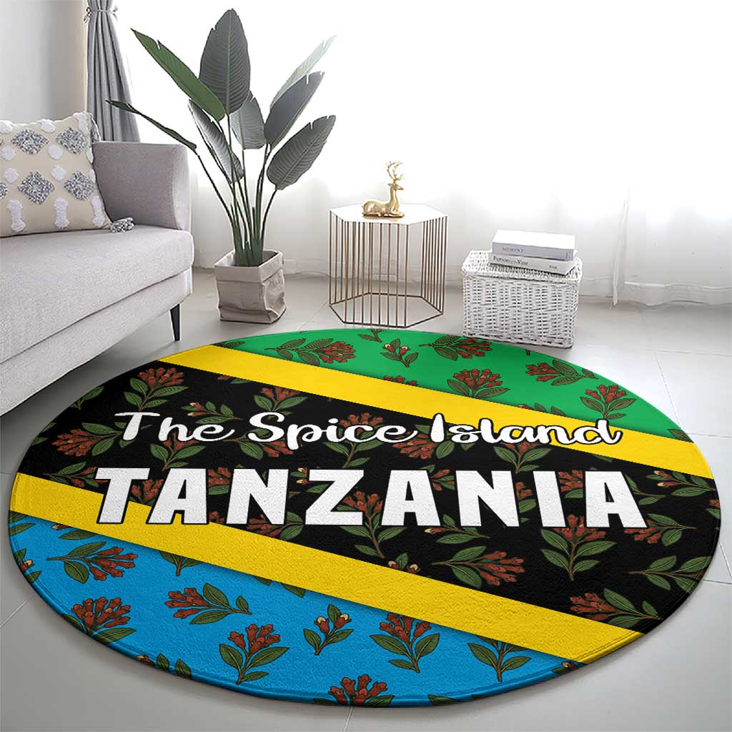 Tanzania Spice Island Round Carpet with Clove Leaf Pattern and National Flag Colors