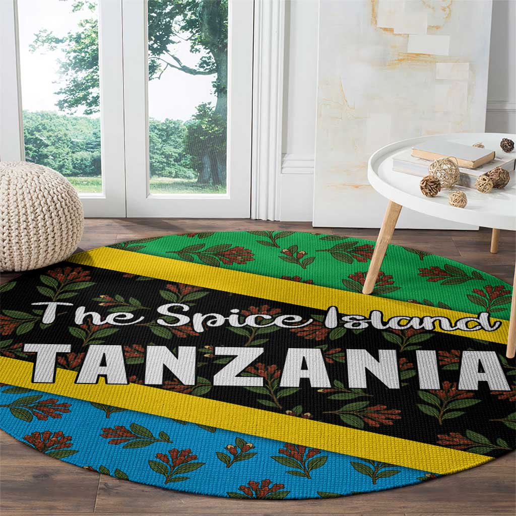 Tanzania Spice Island Round Carpet with Clove Leaf Pattern and National Flag Colors