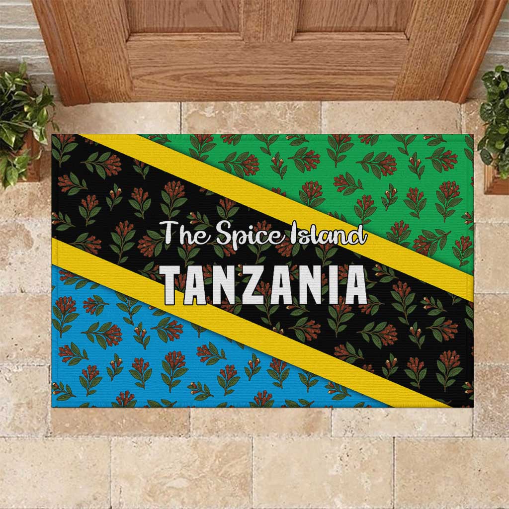 Tanzania Spice Island Rubber Doormat with Clove Leaf Pattern and National Flag Colors