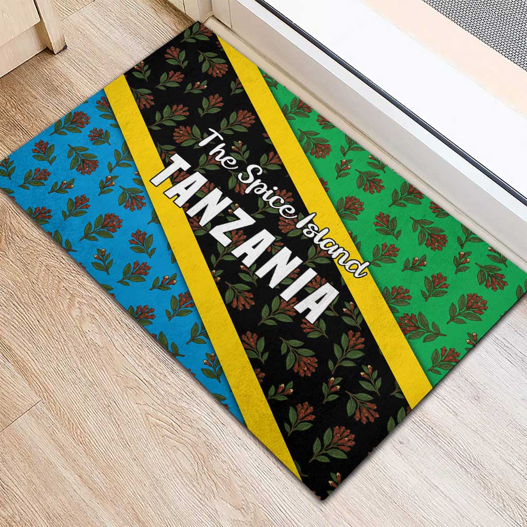 Tanzania Spice Island Rubber Doormat with Clove Leaf Pattern and National Flag Colors