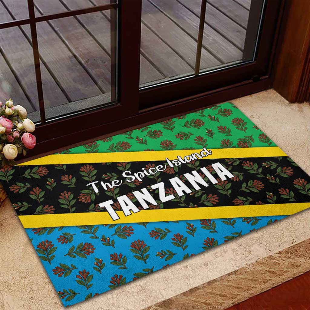 Tanzania Spice Island Rubber Doormat with Clove Leaf Pattern and National Flag Colors