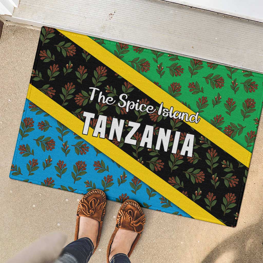 Tanzania Spice Island Rubber Doormat with Clove Leaf Pattern and National Flag Colors