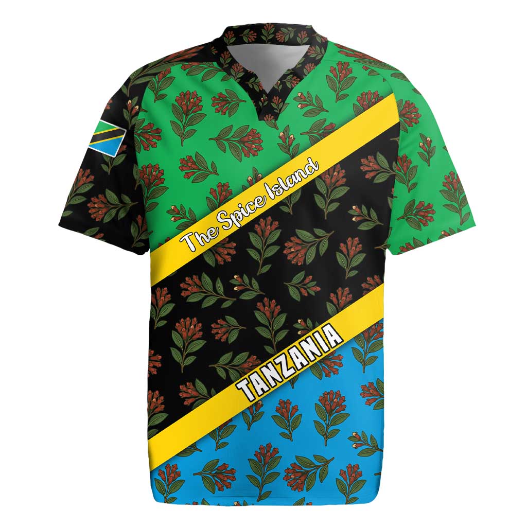 Tanzania Spice Island Rugby Jersey with Clove Leaf Pattern and National Flag Colors