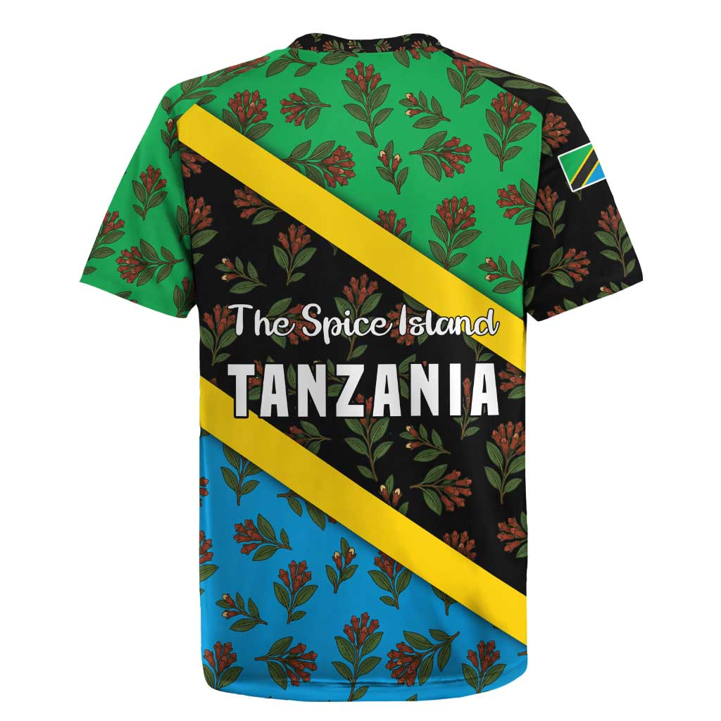 Tanzania Spice Island Rugby Jersey with Clove Leaf Pattern and National Flag Colors
