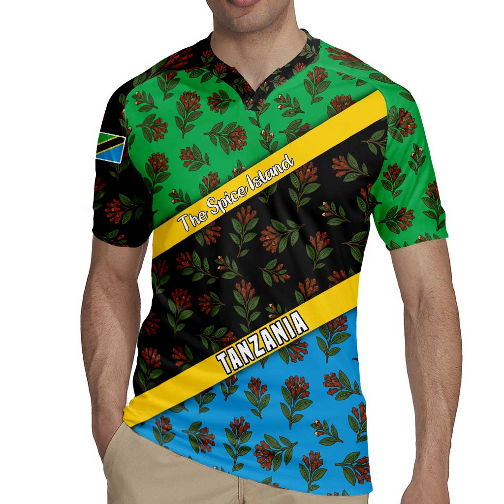 Tanzania Spice Island Rugby Jersey with Clove Leaf Pattern and National Flag Colors
