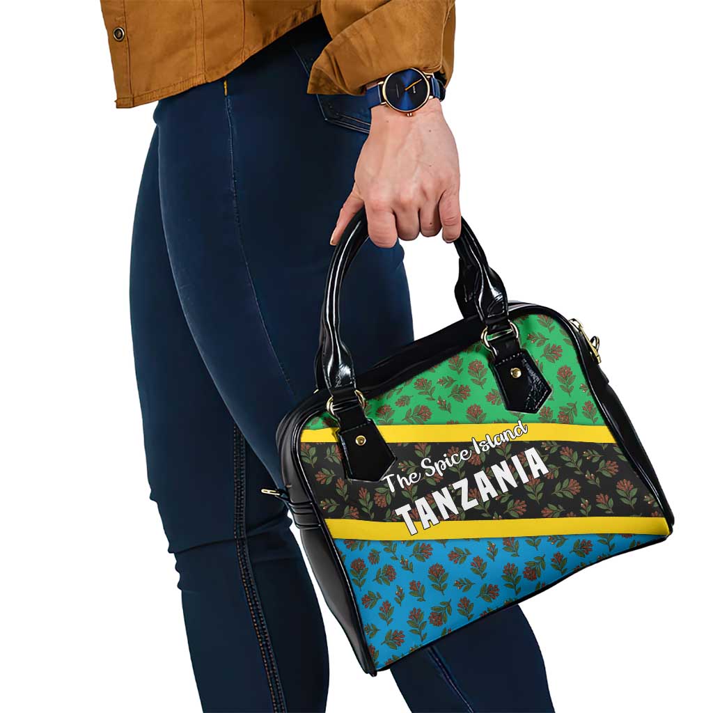 Tanzania Spice Island Shoulder Handbag with Clove Leaf Pattern and National Flag Colors
