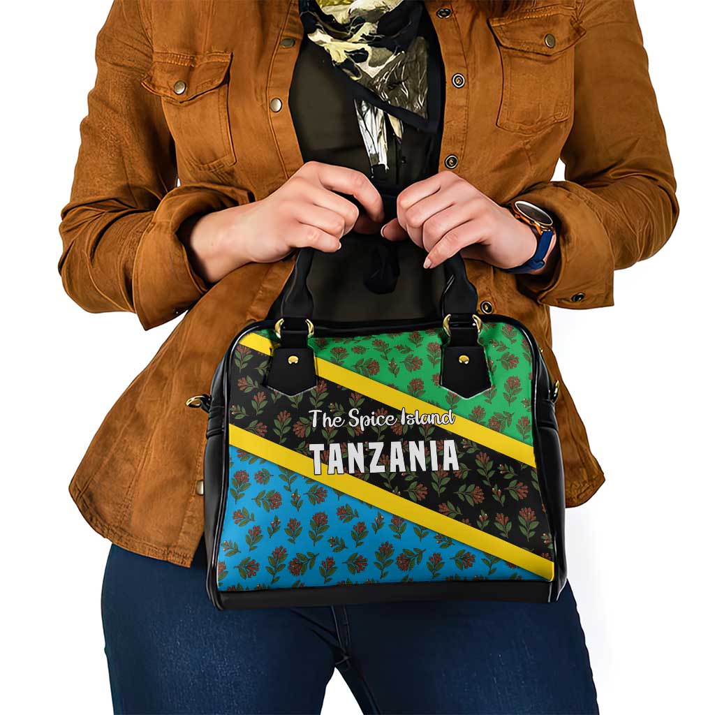 Tanzania Spice Island Shoulder Handbag with Clove Leaf Pattern and National Flag Colors