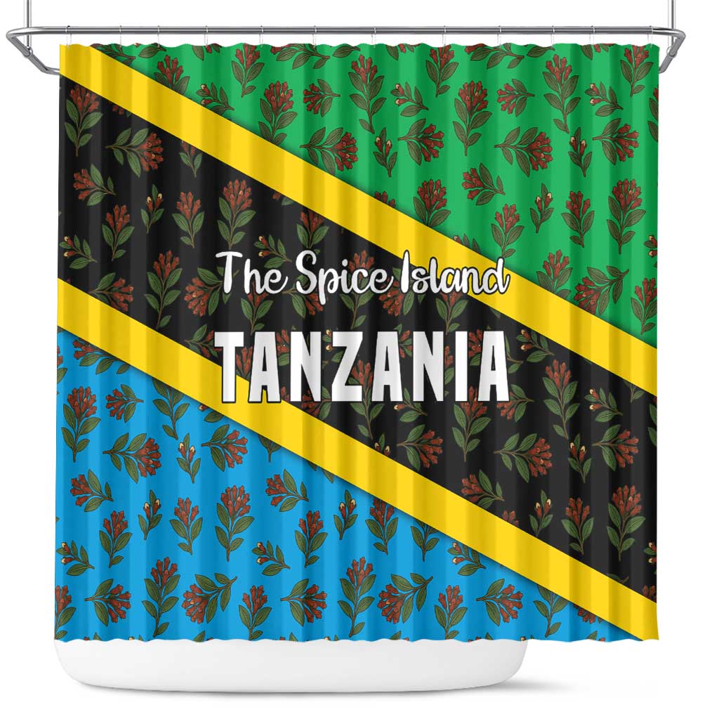 Tanzania Spice Island Shower Curtain with Clove Leaf Pattern and National Flag Colors
