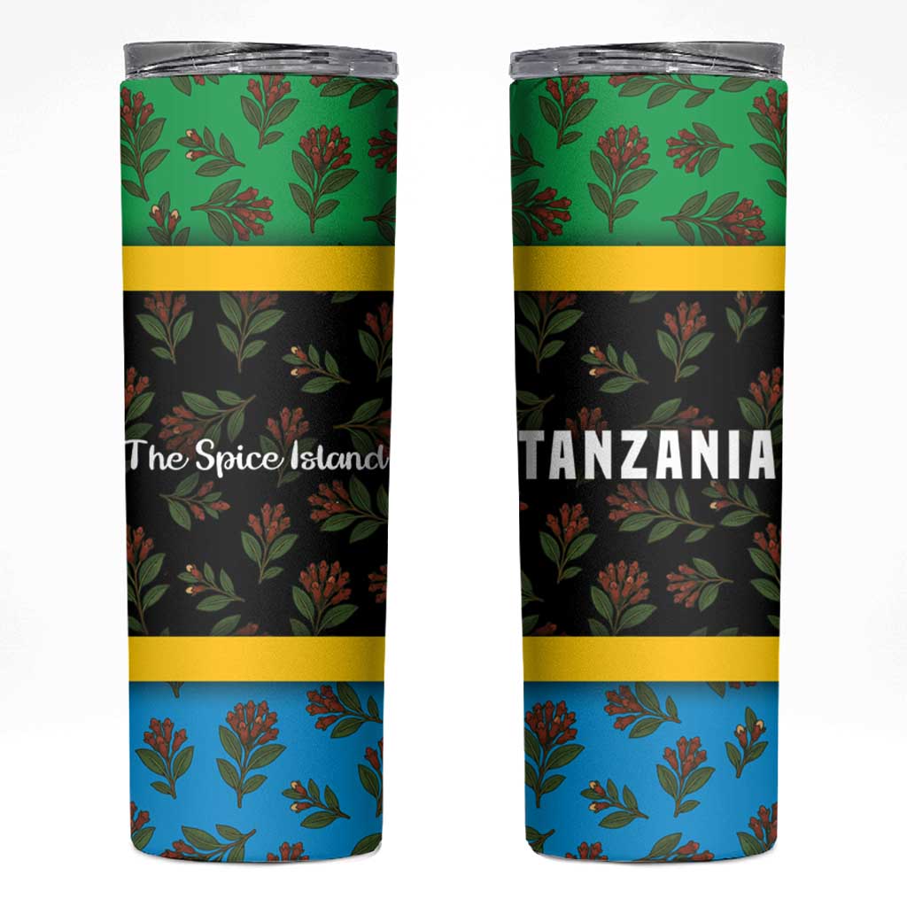 Tanzania Spice Island Skinny Tumbler with Clove Leaf Pattern and National Flag Colors