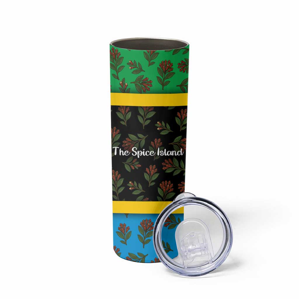 Tanzania Spice Island Skinny Tumbler with Clove Leaf Pattern and National Flag Colors