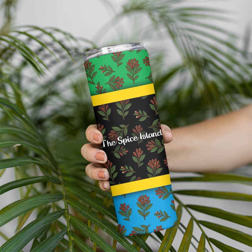 Tanzania Spice Island Skinny Tumbler with Clove Leaf Pattern and National Flag Colors