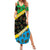 Tanzania Spice Island Summer Maxi Dress with Clove Leaf Pattern and National Flag Colors