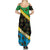 Tanzania Spice Island Summer Maxi Dress with Clove Leaf Pattern and National Flag Colors