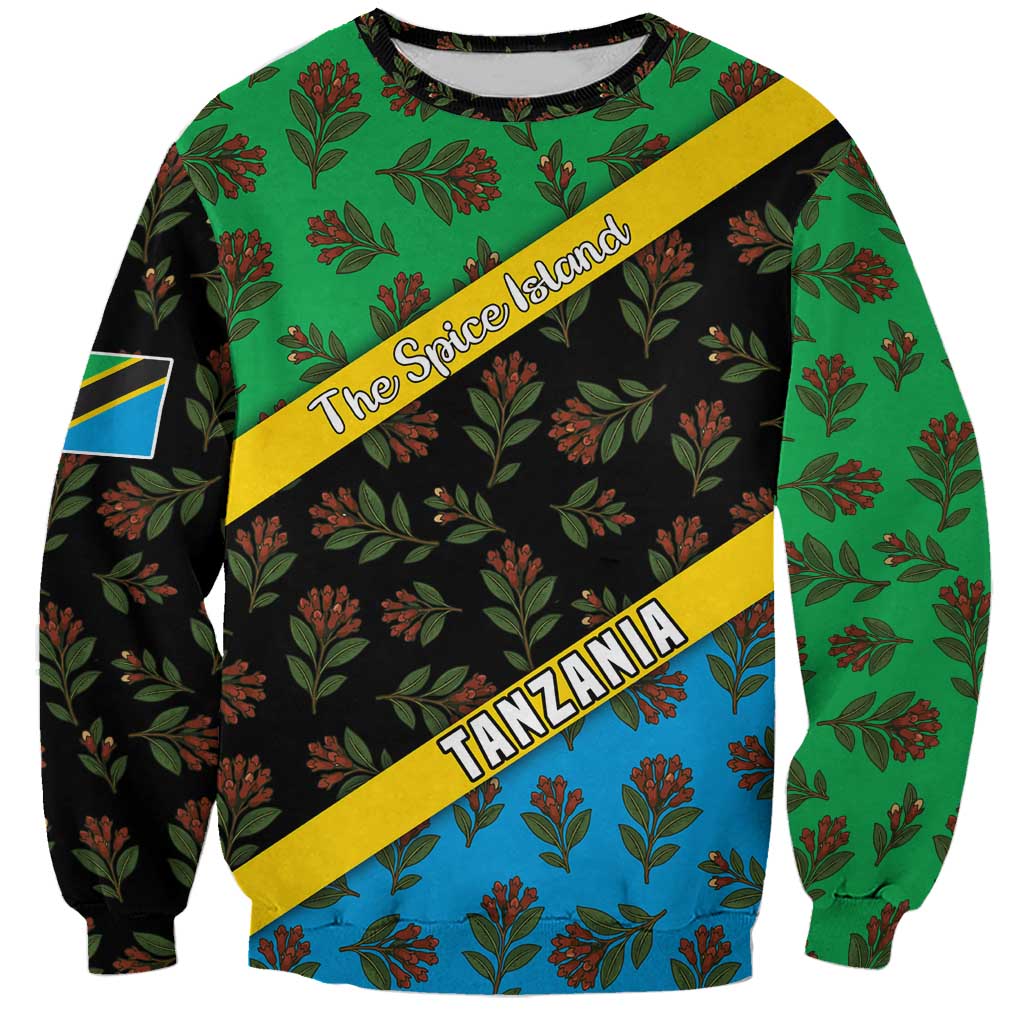 Tanzania Spice Island Sweatshirt with Clove Leaf Pattern and National Flag Colors