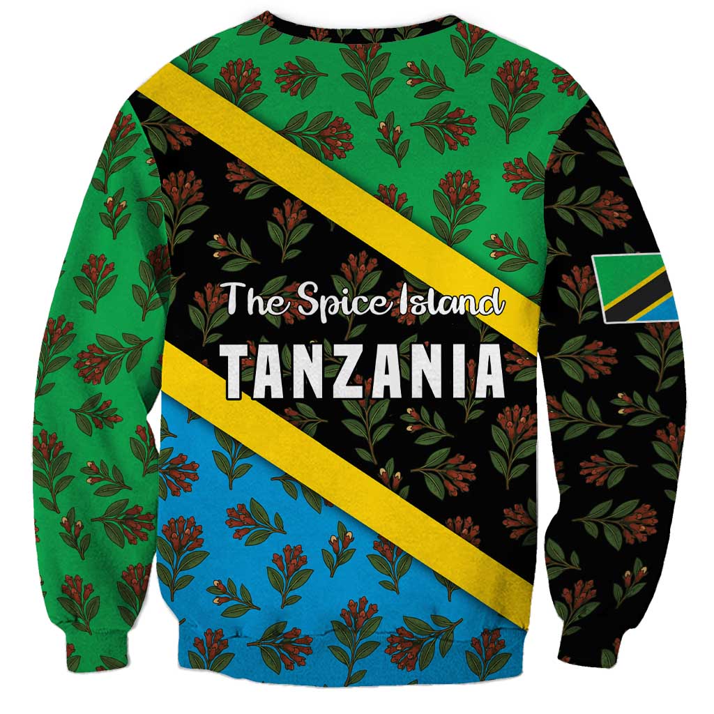 Tanzania Spice Island Sweatshirt with Clove Leaf Pattern and National Flag Colors