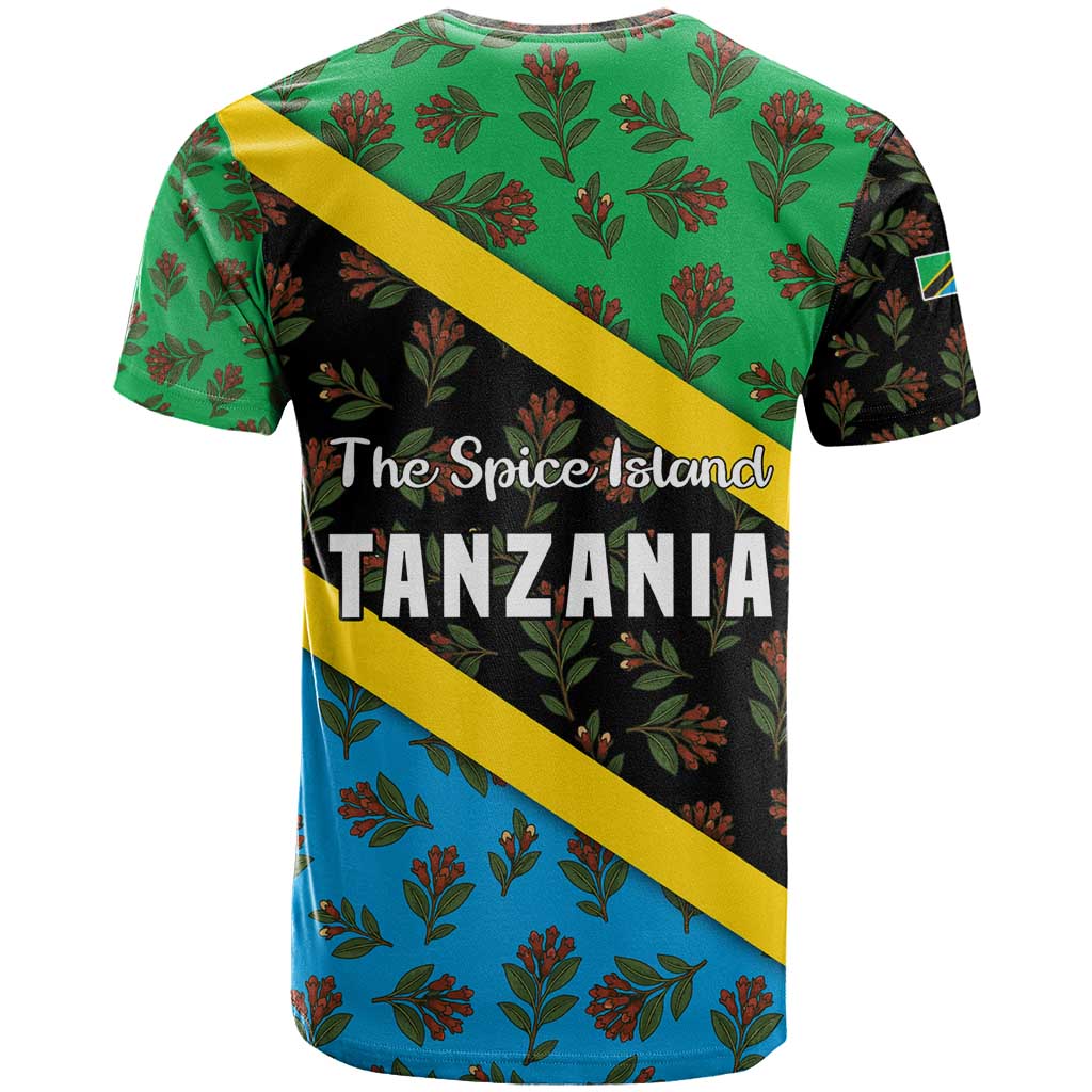 Tanzania Spice Island T Shirt with Clove Leaf Pattern and National Flag Colors