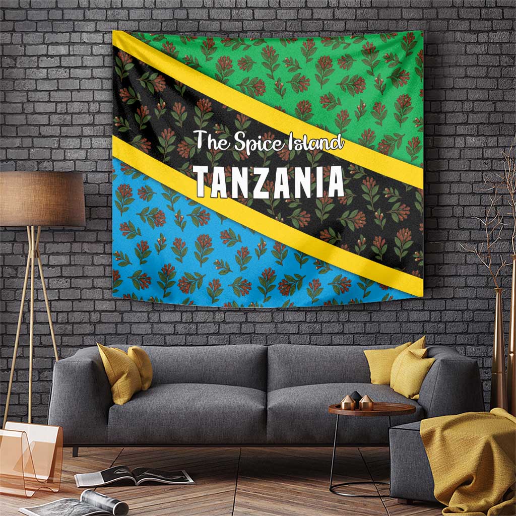 Tanzania Spice Island Tapestry with Clove Leaf Pattern and National Flag Colors