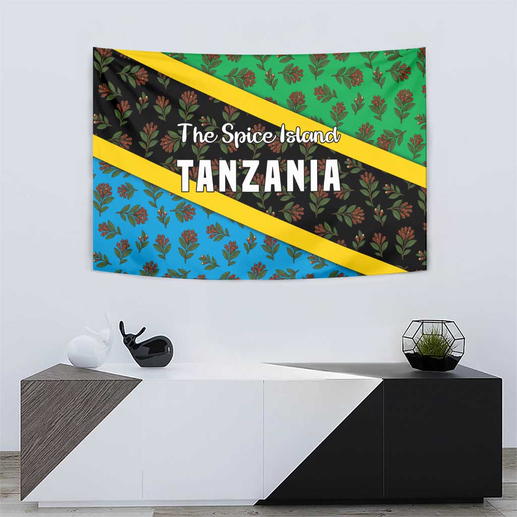 Tanzania Spice Island Tapestry with Clove Leaf Pattern and National Flag Colors