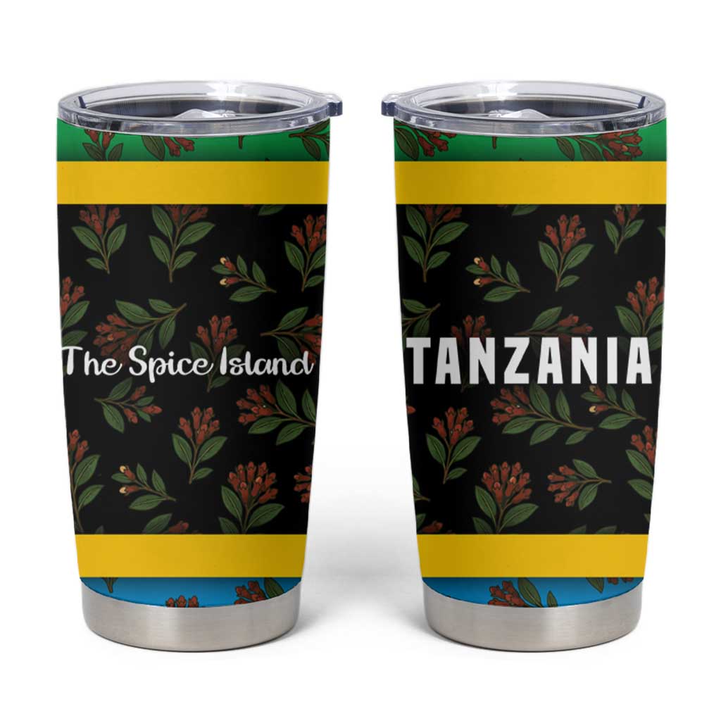 Tanzania Spice Island Tumbler Cup with Clove Leaf Pattern and National Flag Colors